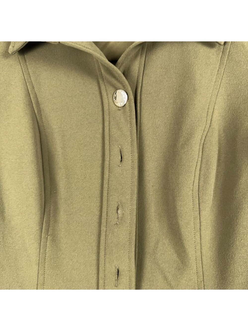 Tommy Hilfiger Shirt Dress Size 4 Olive Green Button Front Fit Flare Rolled Slee - Picture 4 of 10